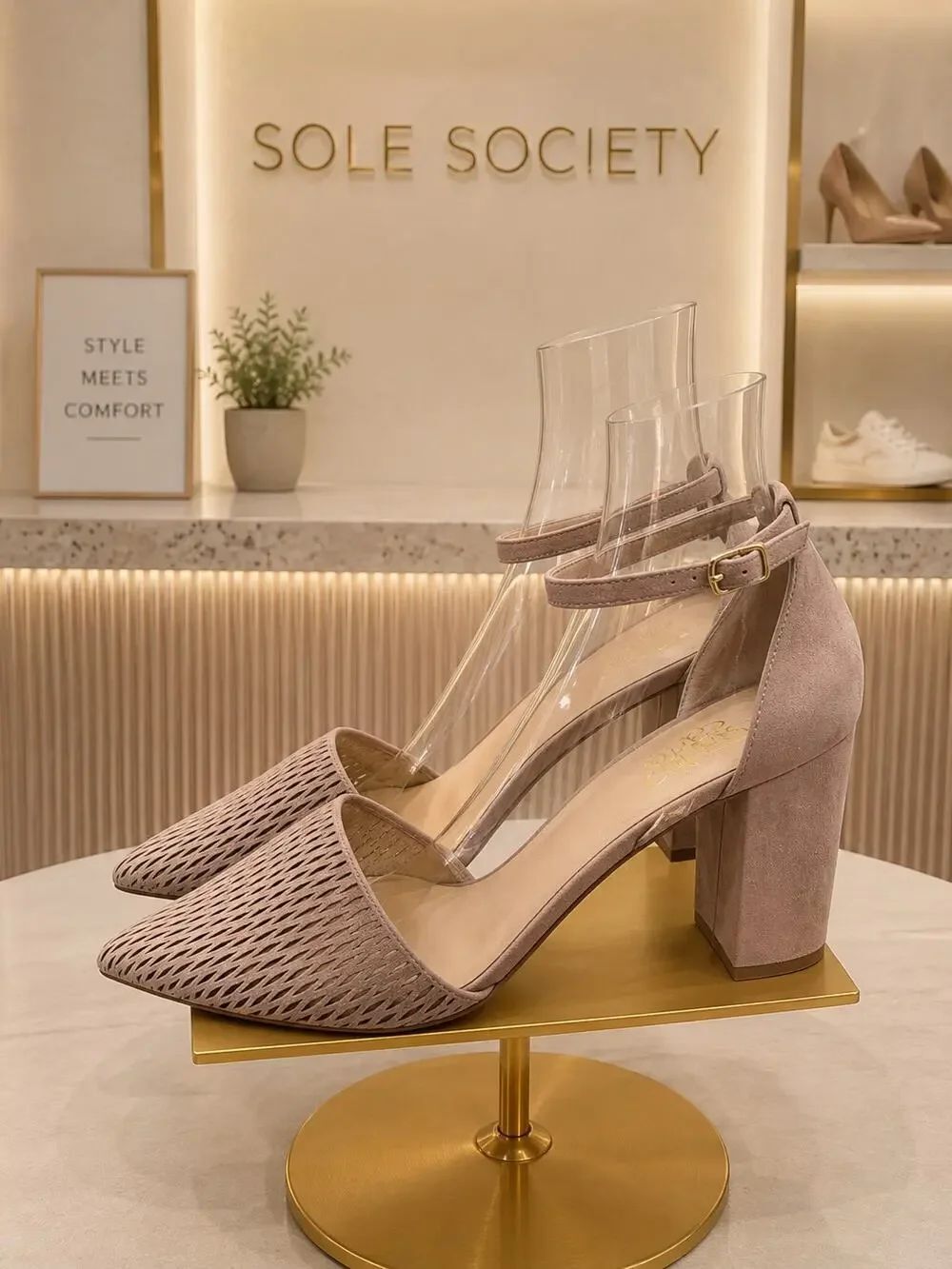 Franco Sarto D’Orsay Ankle Strap Block Heel Pumps Taupe Women’s 11M
